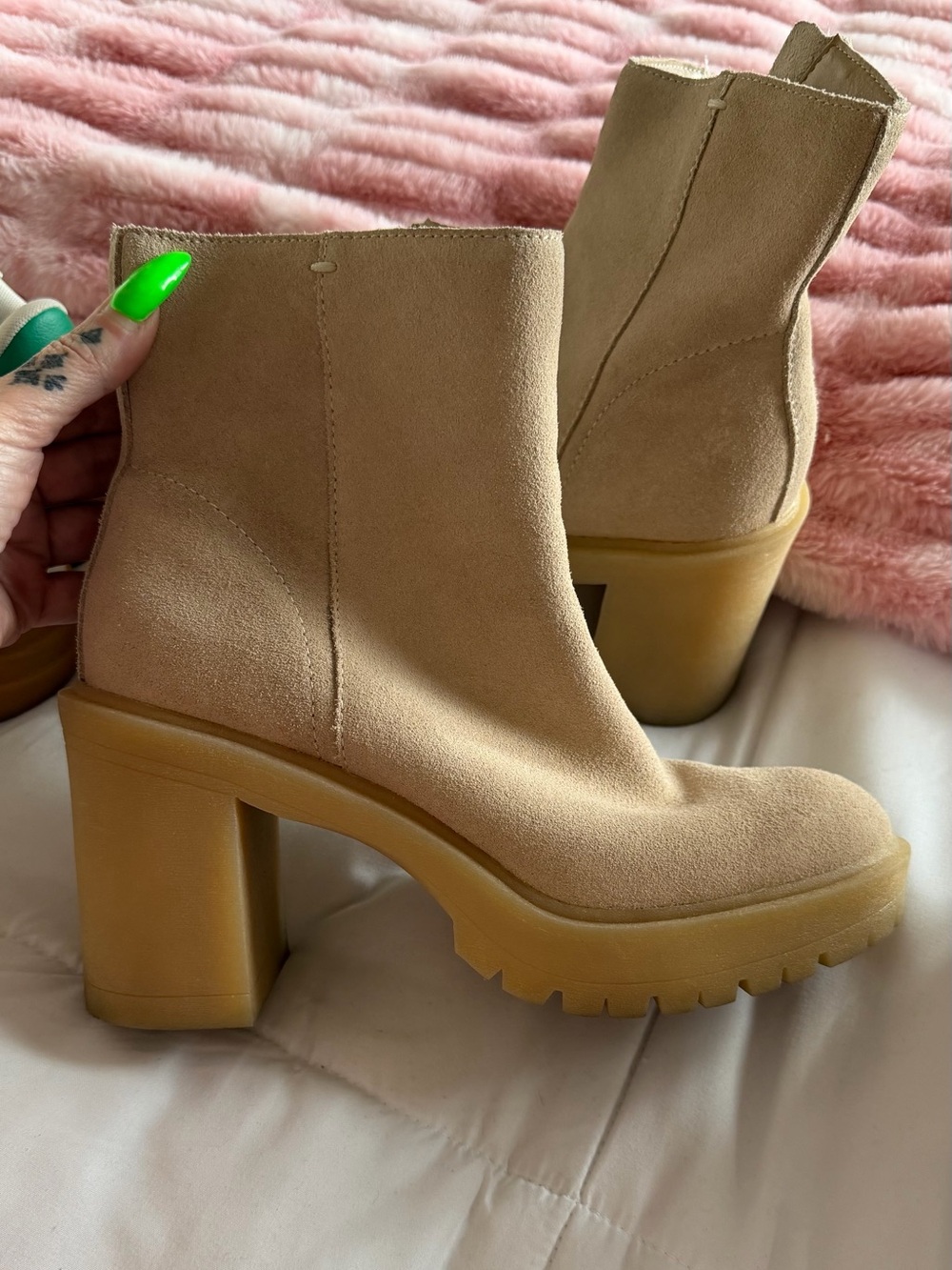 Dolce Vita Chunky Platform Ankle Boots in Camel Suede